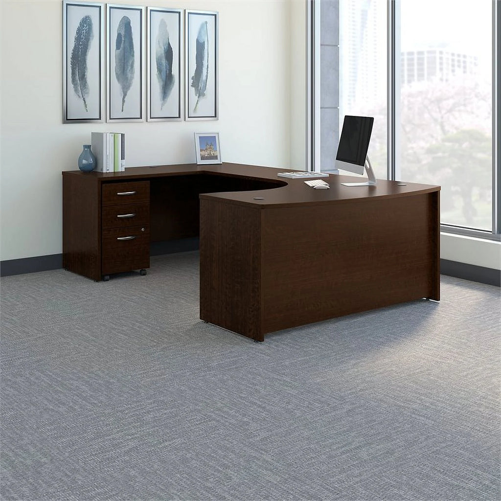 Left Hand U-Shaped Desk with Mobile File Cabinet in Mocha Cherry Z68498
