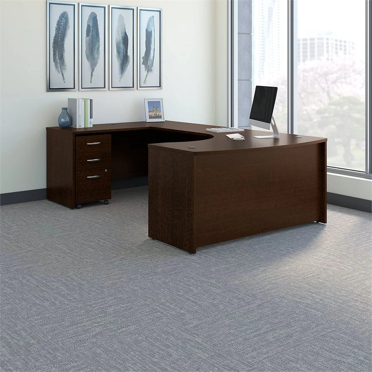 Left Hand U-Shaped Desk with Mobile File Cabinet in Mocha Cherry Z68498