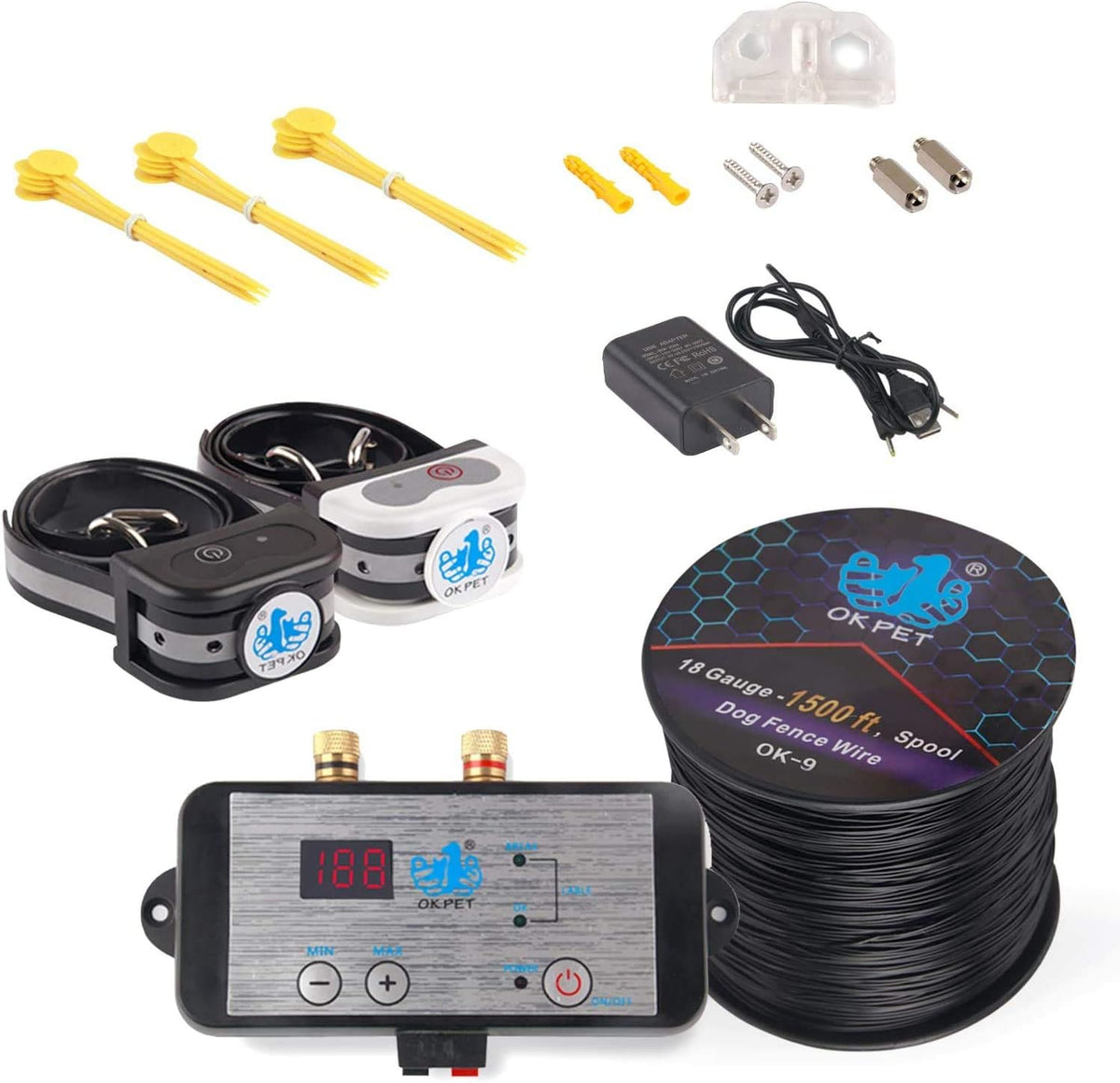 Electronic Pet Wired Dog Fence System with 1500 Feet Wire and Rechargeable Waterproof Collar W139