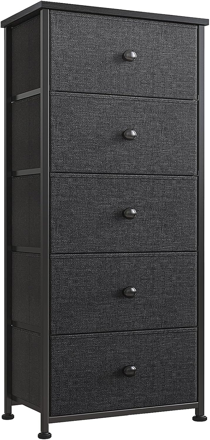 5 Drawer Dresser with Wooden Top and Fabric Bins H873