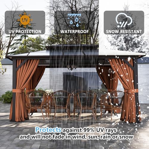12'x14' Hardtop Gazebo with Curtains and Netting E67577