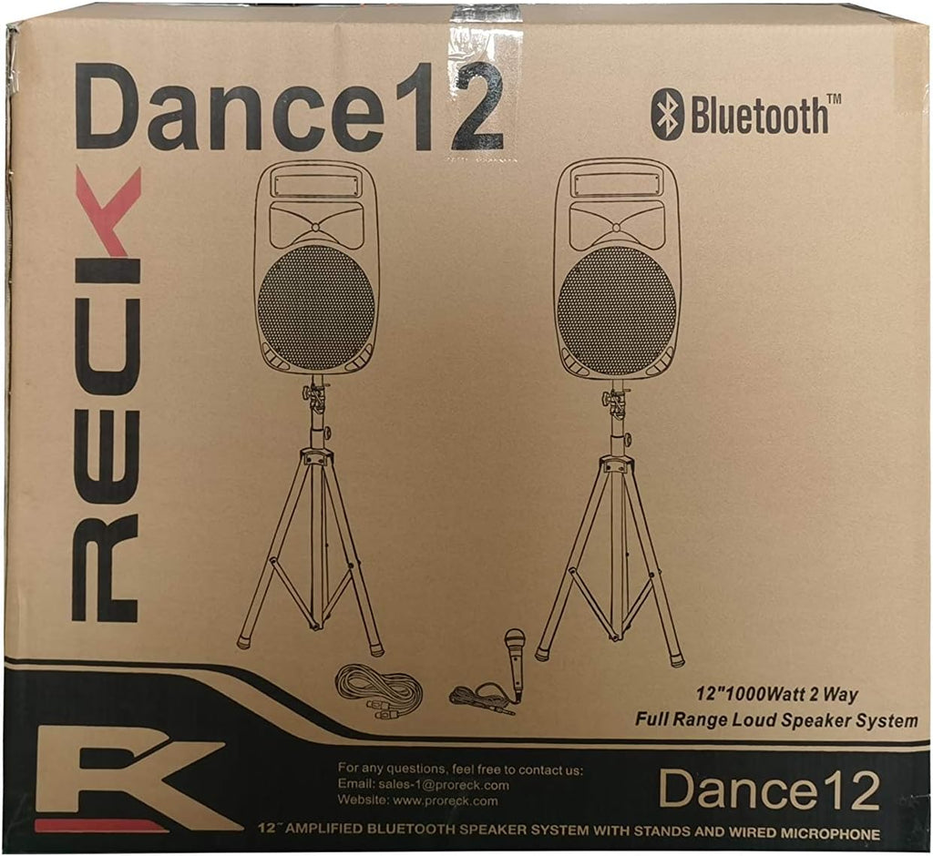 Portable 12-Inch 1000 Watts 2-Way Powered DJ/PA Speaker System Combo Set with Bluetooth and Speaker Stands C4216
