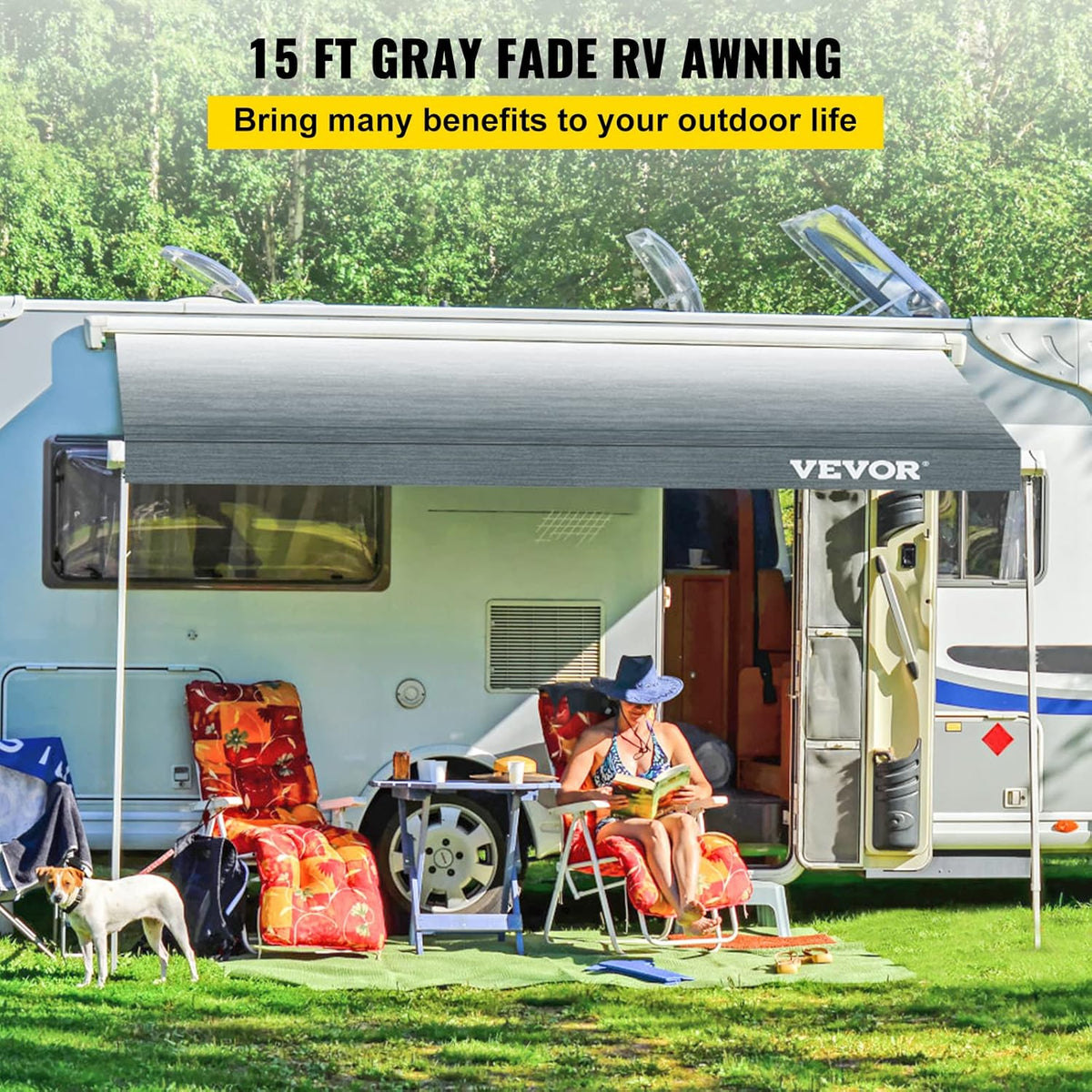 15 FT Gray Fade Vinyl RV Awning Replacement Fabric Q26523