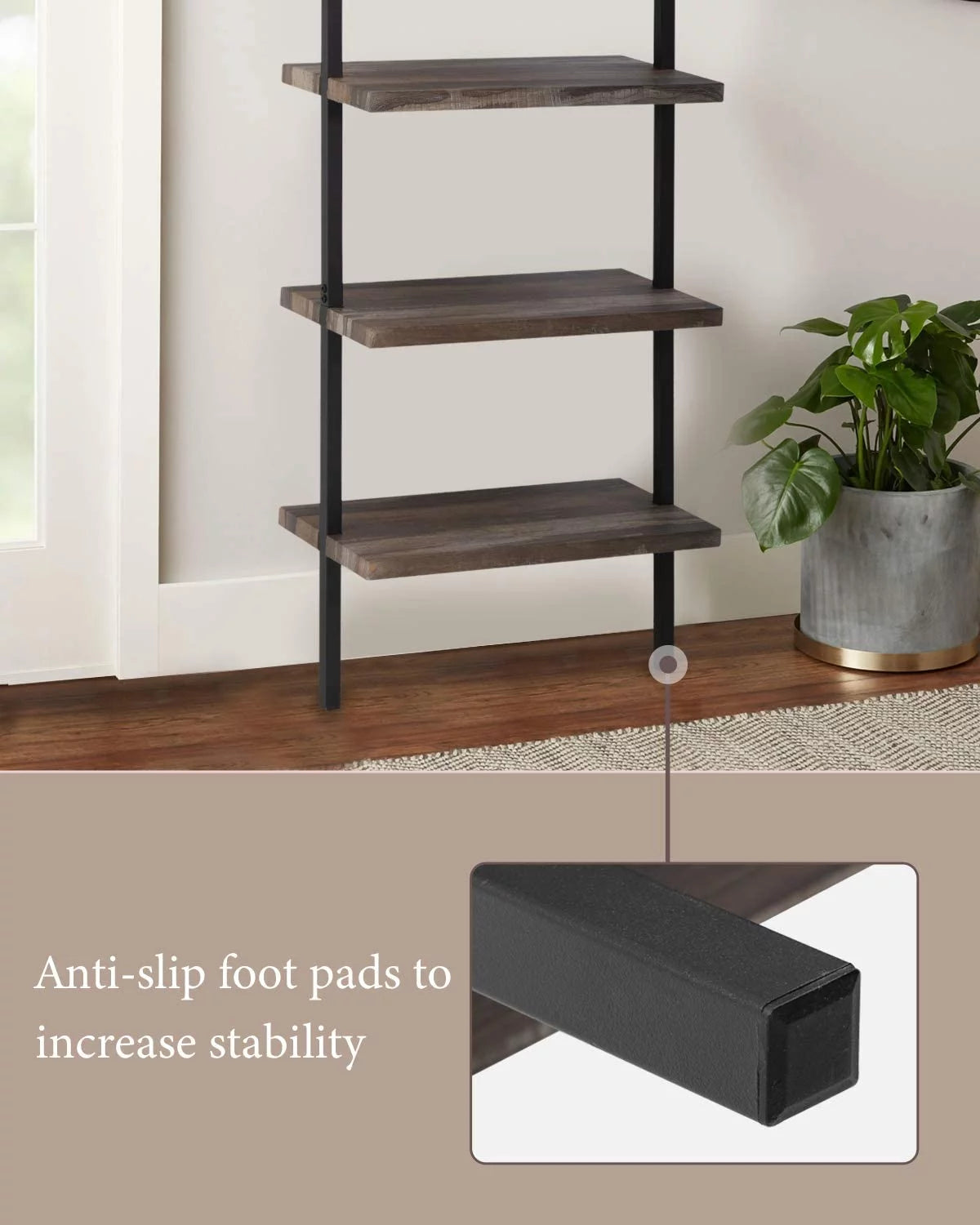 4 Shelf Wall Mount Bookshelf with Metal Frame B878