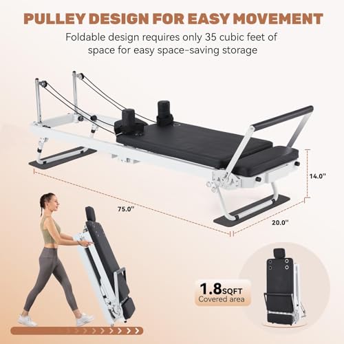 Foldable Pilates Reformer Machine with Dual Resistance Springs and Cords U167578