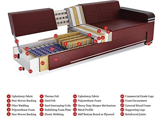 Brown Convertible Sofa Bed with Storage Space Includes 2 Pillows R71272