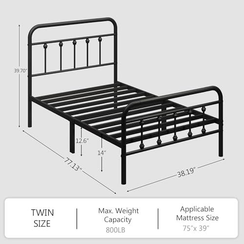 Full Size Black Metal Platform Bed Frame with Headboard and Footboard D408977