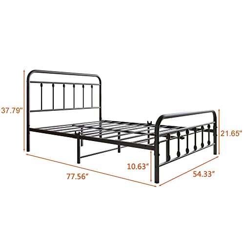Full Black Metal Bed Frame with Headboard and Footboard Q851