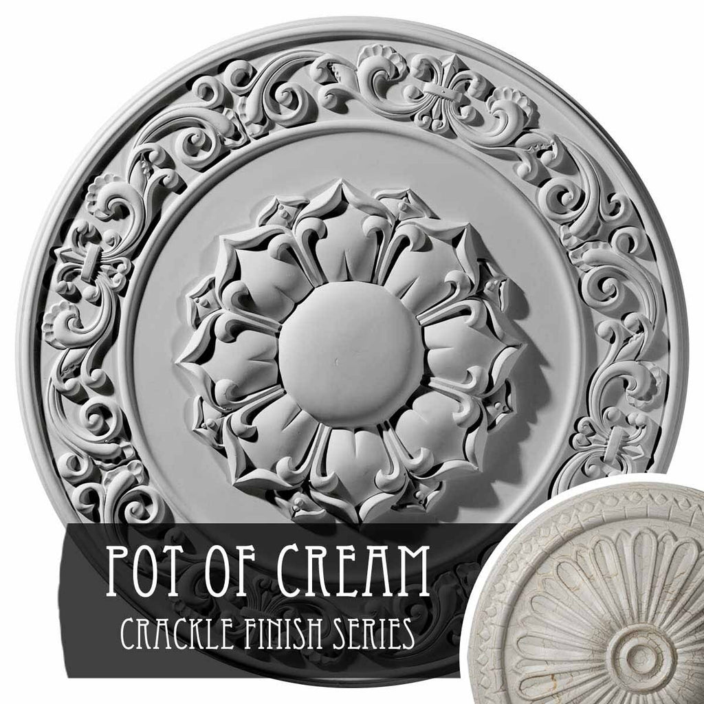 27 3/4x22OD x 2x22P Ceiling Medallion, Hand-Painted Pot of Cream Crackle B2444