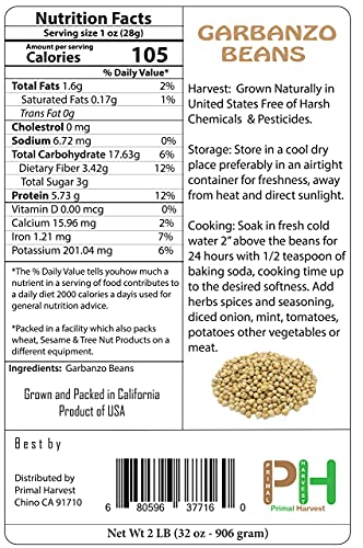 Organic Garbanzo Beans ChickPeas Raw Non-GMO Kosher Sproutable Low Sodium Bulk Vegan Dietary Fiber 10LB Q957
