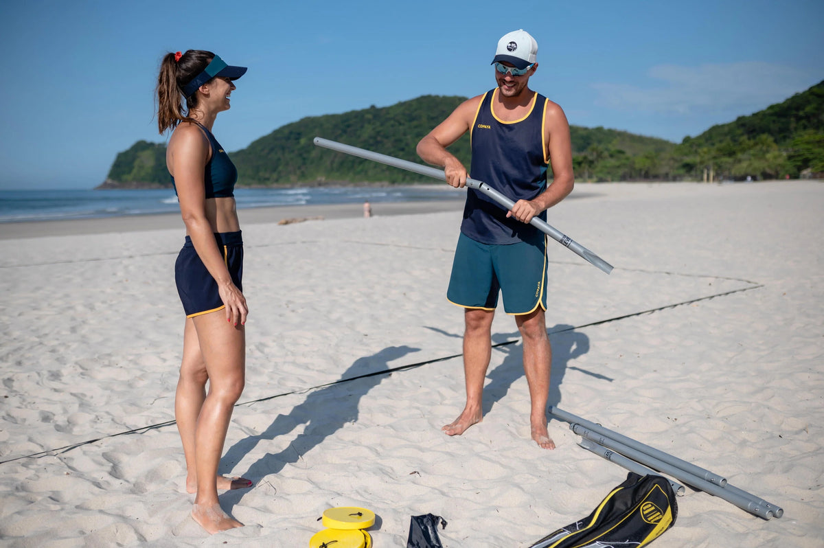 Portable Beach Volleyball Set Adjustable Heights Yellow F533