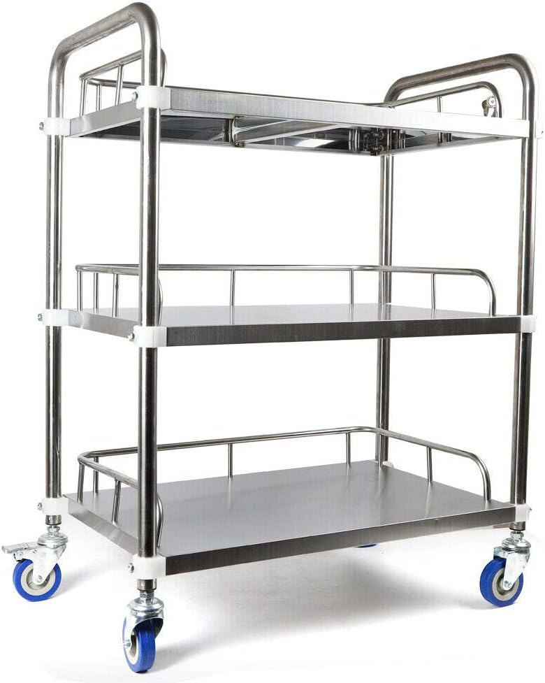 3 Layers Stainless Steel Cart Trolley with Lockable Wheels X2393