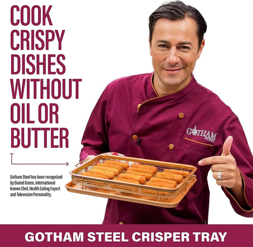 2 Piece Nonstick Air Fryer Tray + Basket, Copper Crisper Tray, 16.5” x 12” X772