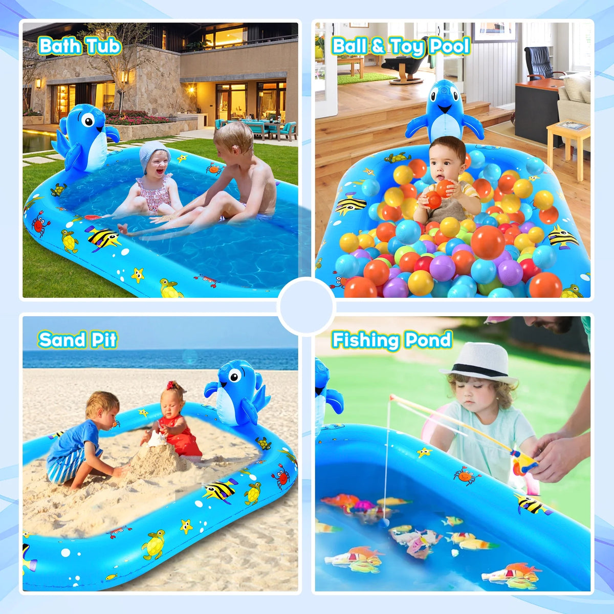 Dolphin Inflatable Sprinkler Pool 67 * 40in Kiddie Pool P205947