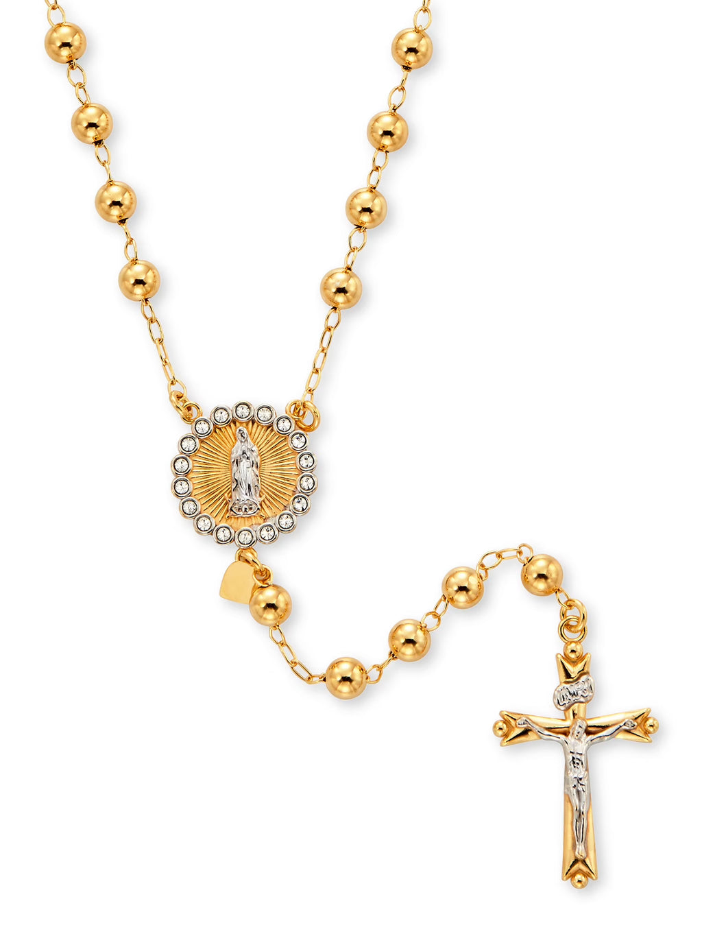 14K Gold Plated Sterling Silver Crystal Rosary Necklace 26" D19059