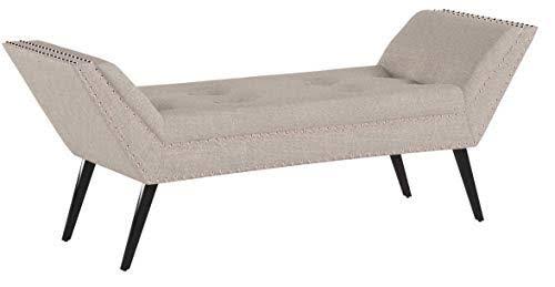 Taupe Fabric Ottoman Bench with Nailhead Trim and Wood Legs U4744