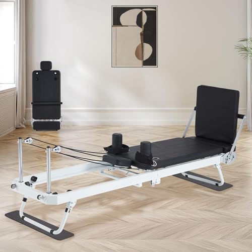 Foldable Pilates Reformer Machine with Dual Resistance Springs and Cords U167578