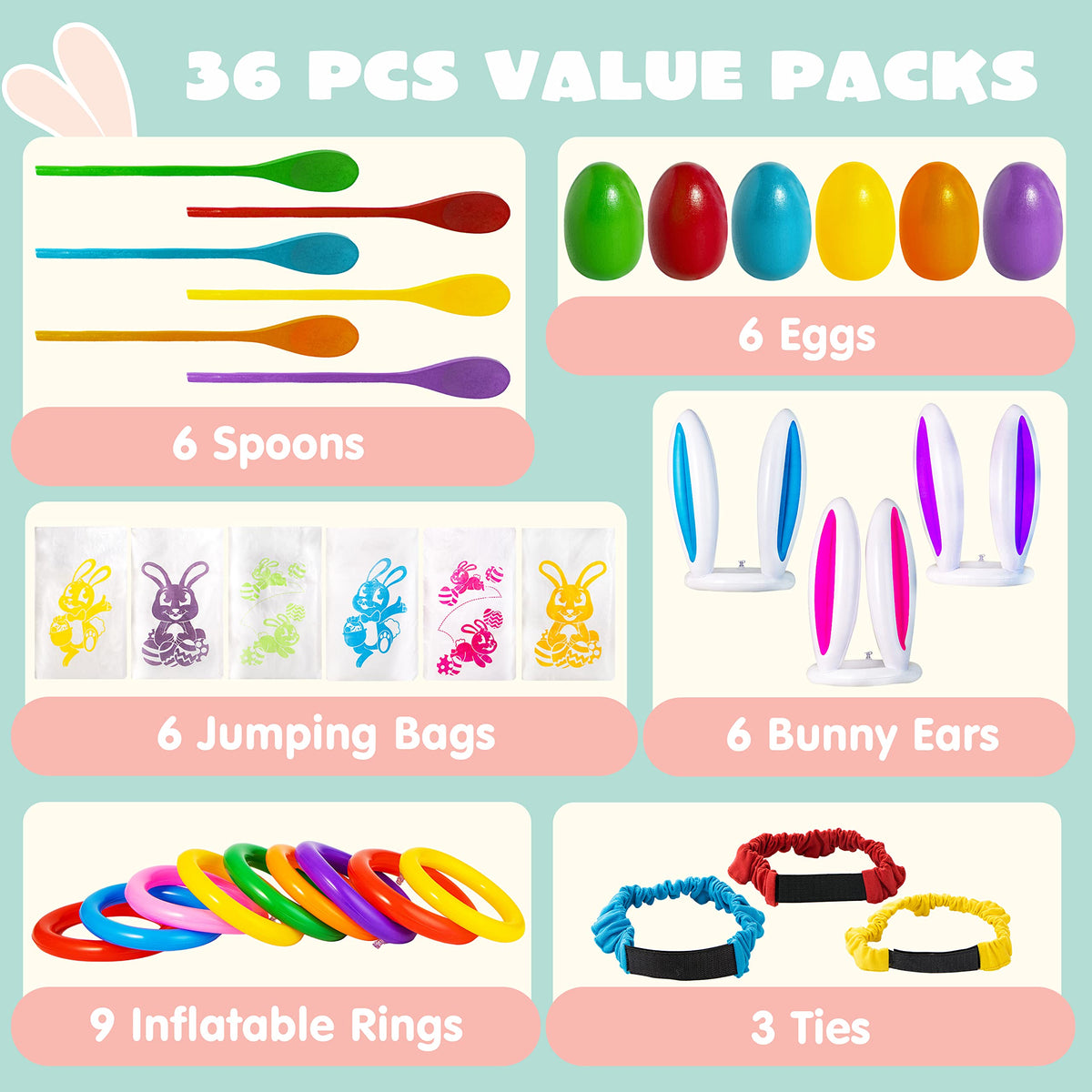 36Pcs 6 Player Easter Potato Sack Race Bags for Kids U6244