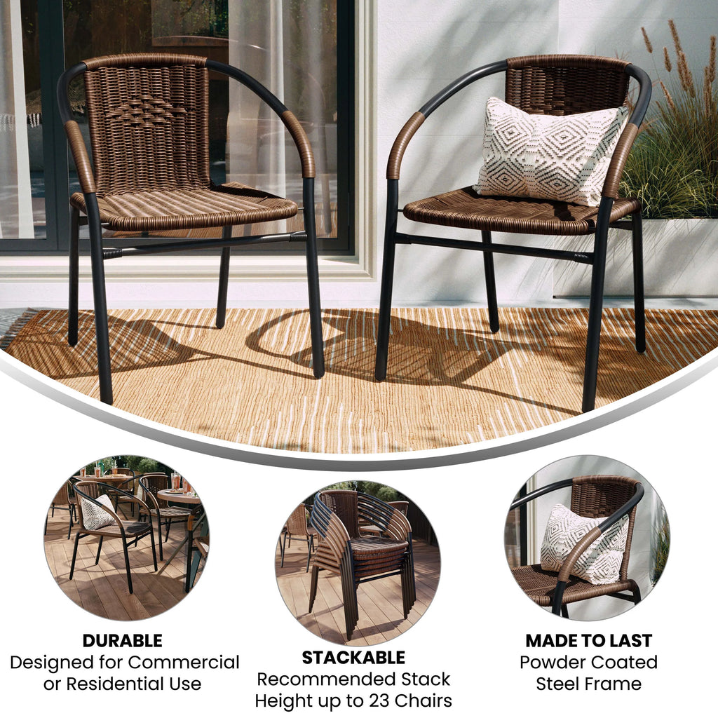 2 Pack Medium Brown Rattan Stack Chair U922