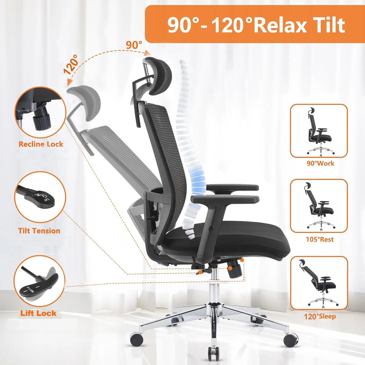 Ergonomic Office Chair with Lumbar Support Black G9386
