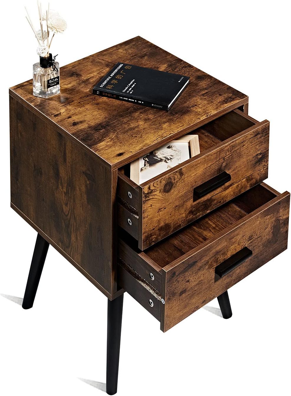 Rustic Brown Wooden Night Stand with 2 Drawers R379