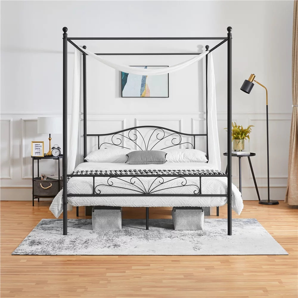 Queen Size Black Metal Canopy Platform Bed U213549