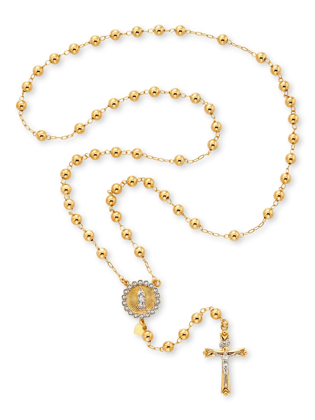 14K Gold Plated Sterling Silver Crystal Rosary Necklace 26" D19059