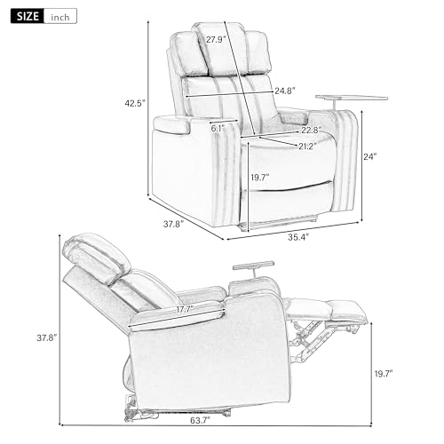 Black Electric Recliner Chair with Cup Holder Bluetooth Speaker LED Lights USB Ports Tray Table Arm Storage X6855