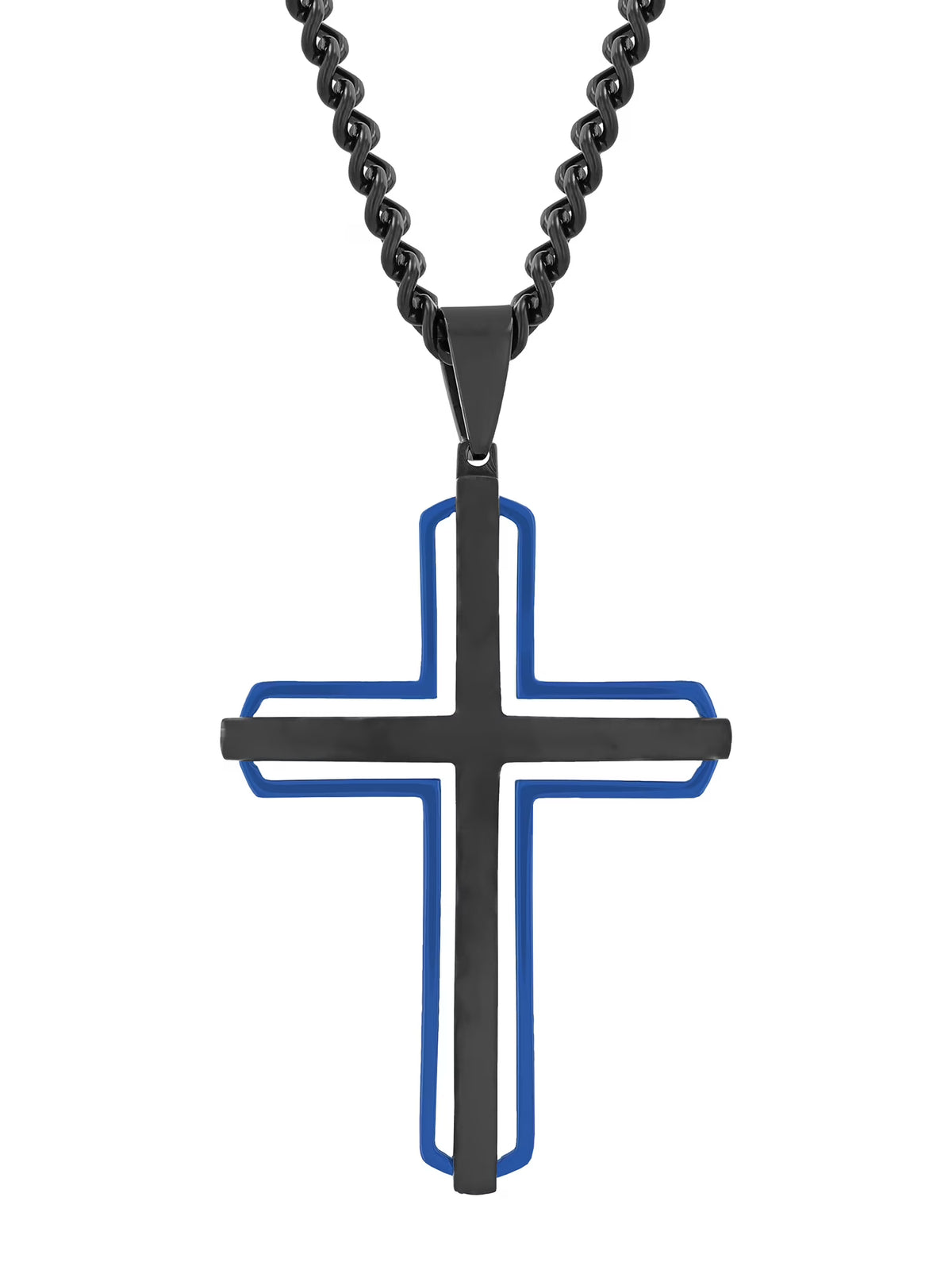 Stainless Steel Black & Blue Cross Pendant Necklace Q4423