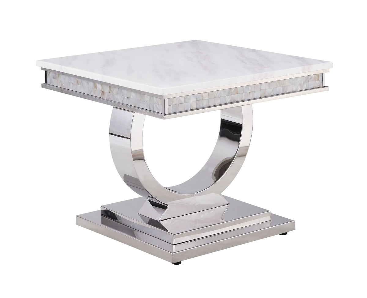 White Printed Faux Marble End Table L889172