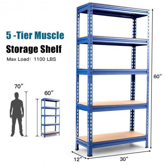 Blue 5-Tier Steel Heavy Duty Storage Shelving Unit V58218