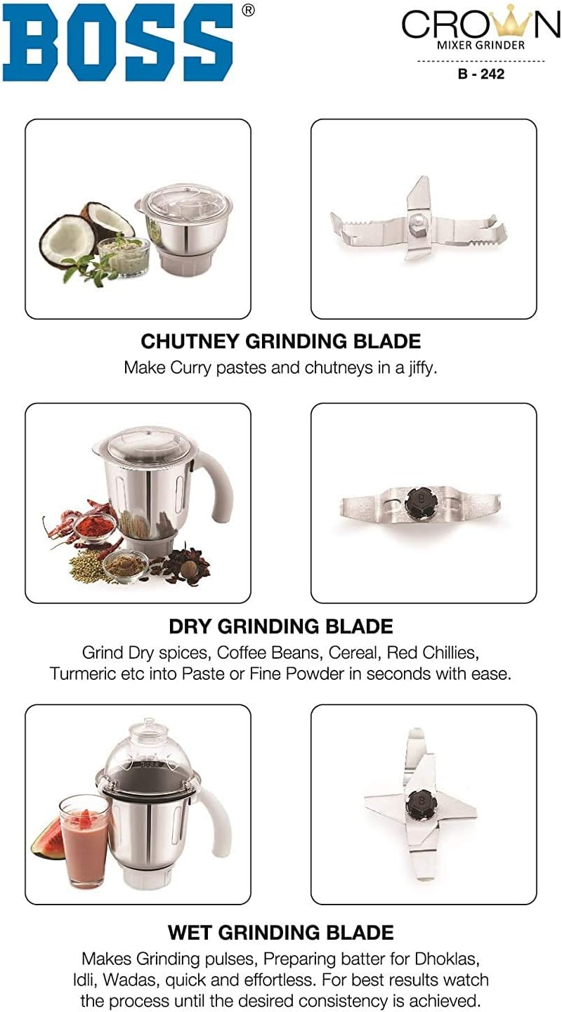 750W Wet & Dry Mixer Grinder with 3 Stainless Steel Jars O90384