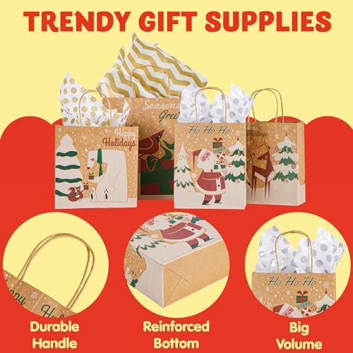 24 PCS Christmas Kraft Gift Bags with Assorted Sizes P307