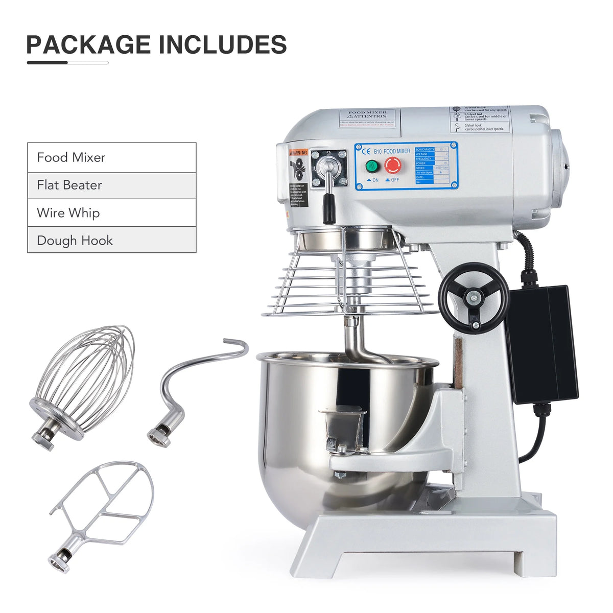 10Qt 600W Commercial Stand Mixer with 3 Attachment T2538