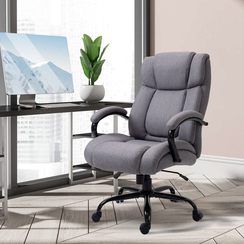 Light Grey Linen Fabric High Back Executive Office Chair V924901