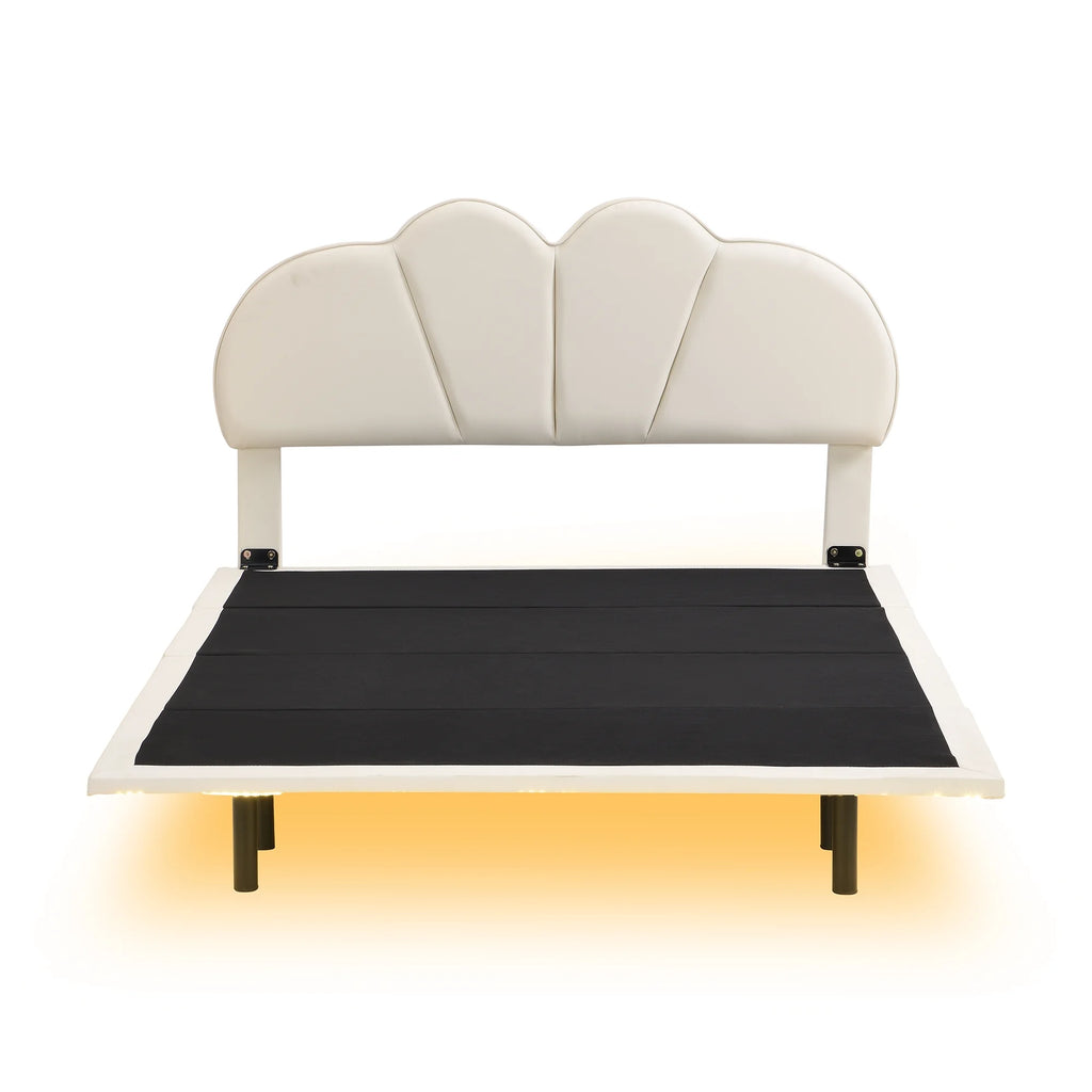 Beige Full Size Upholstered Platform Bed with LED Lights A861191
