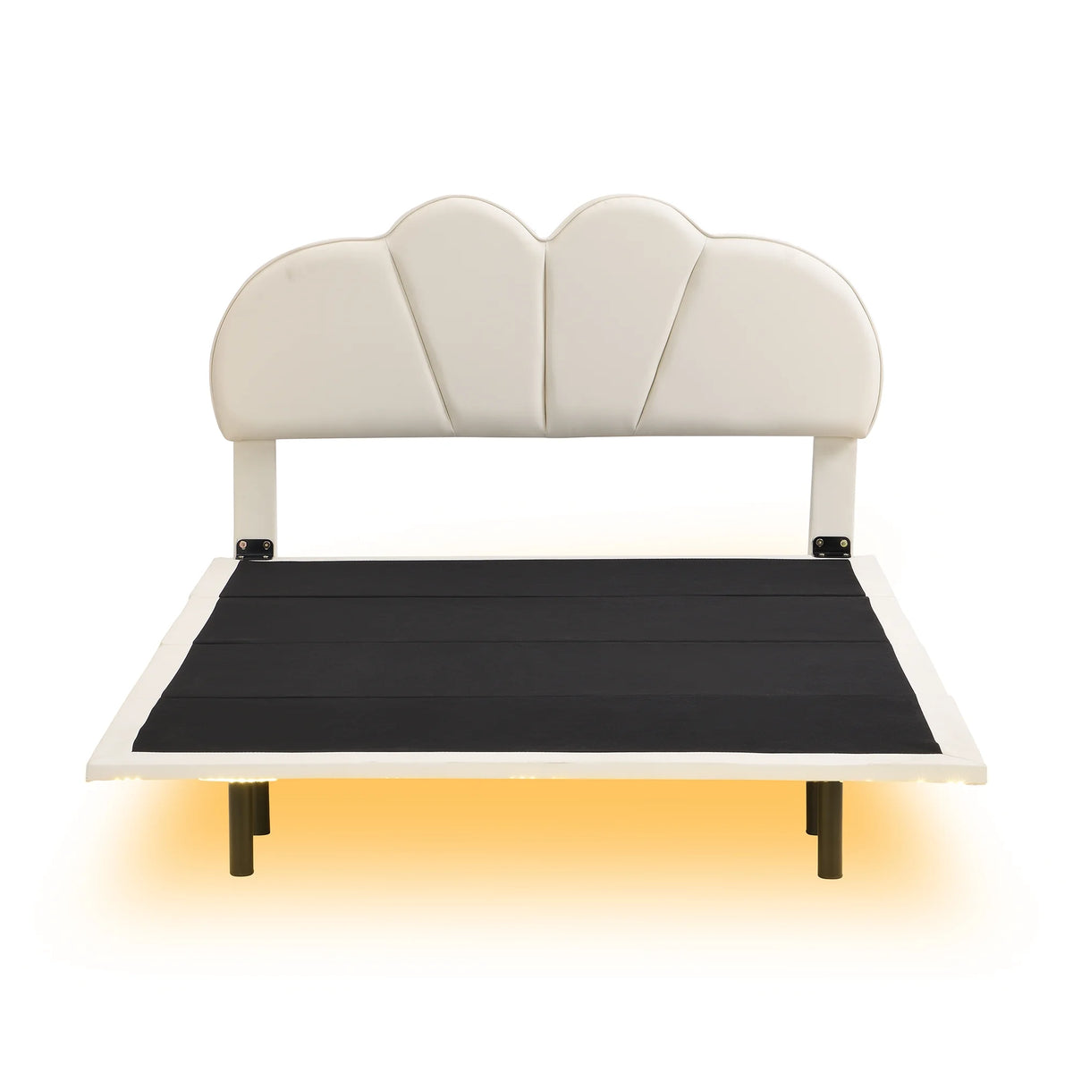 Beige Full Size Upholstered Platform Bed with LED Lights A861191