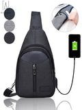 Black Nylon Chest Sling Bag with USB Charge Port U375525