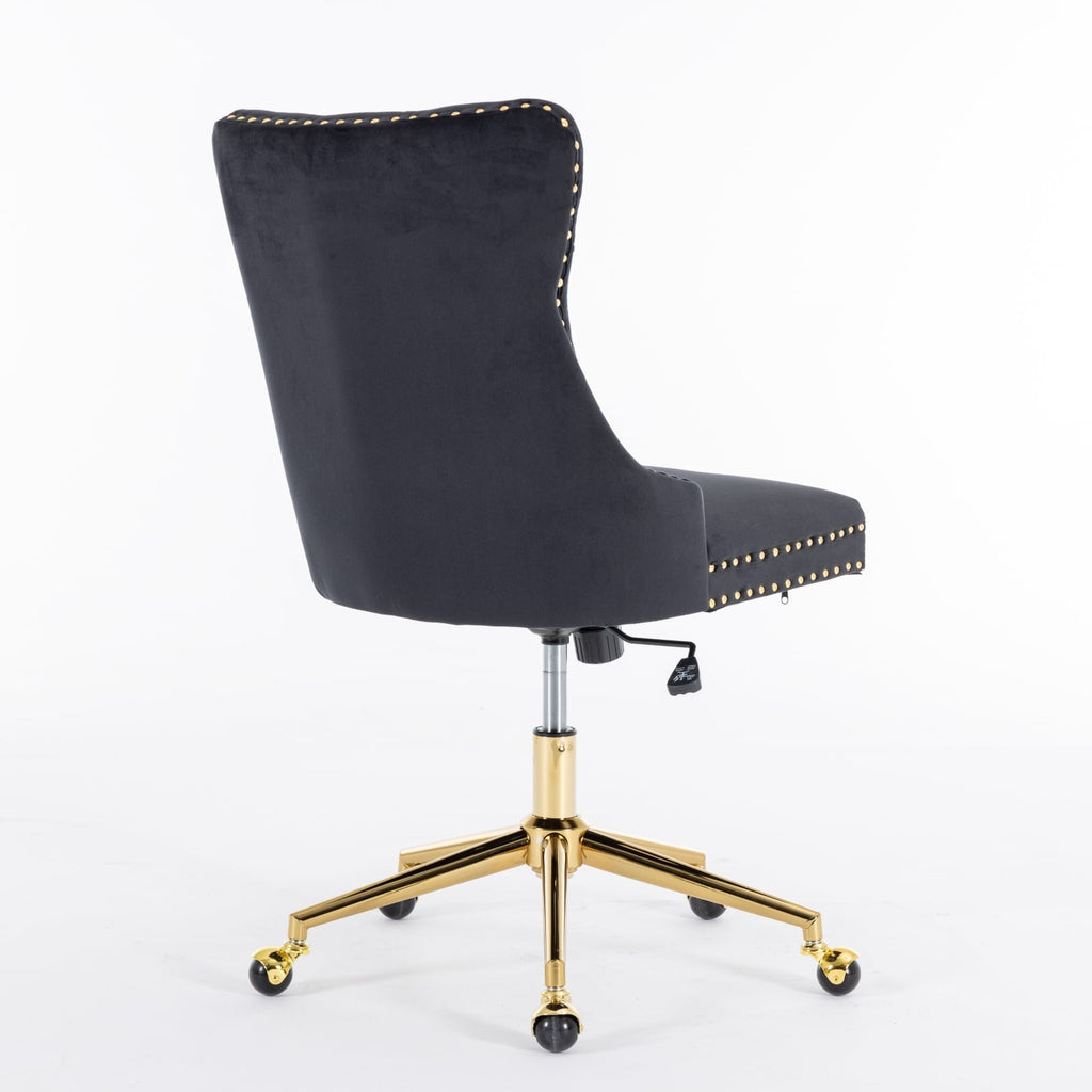 Black Velvet Office Chair with Golden Metal Base Z30196