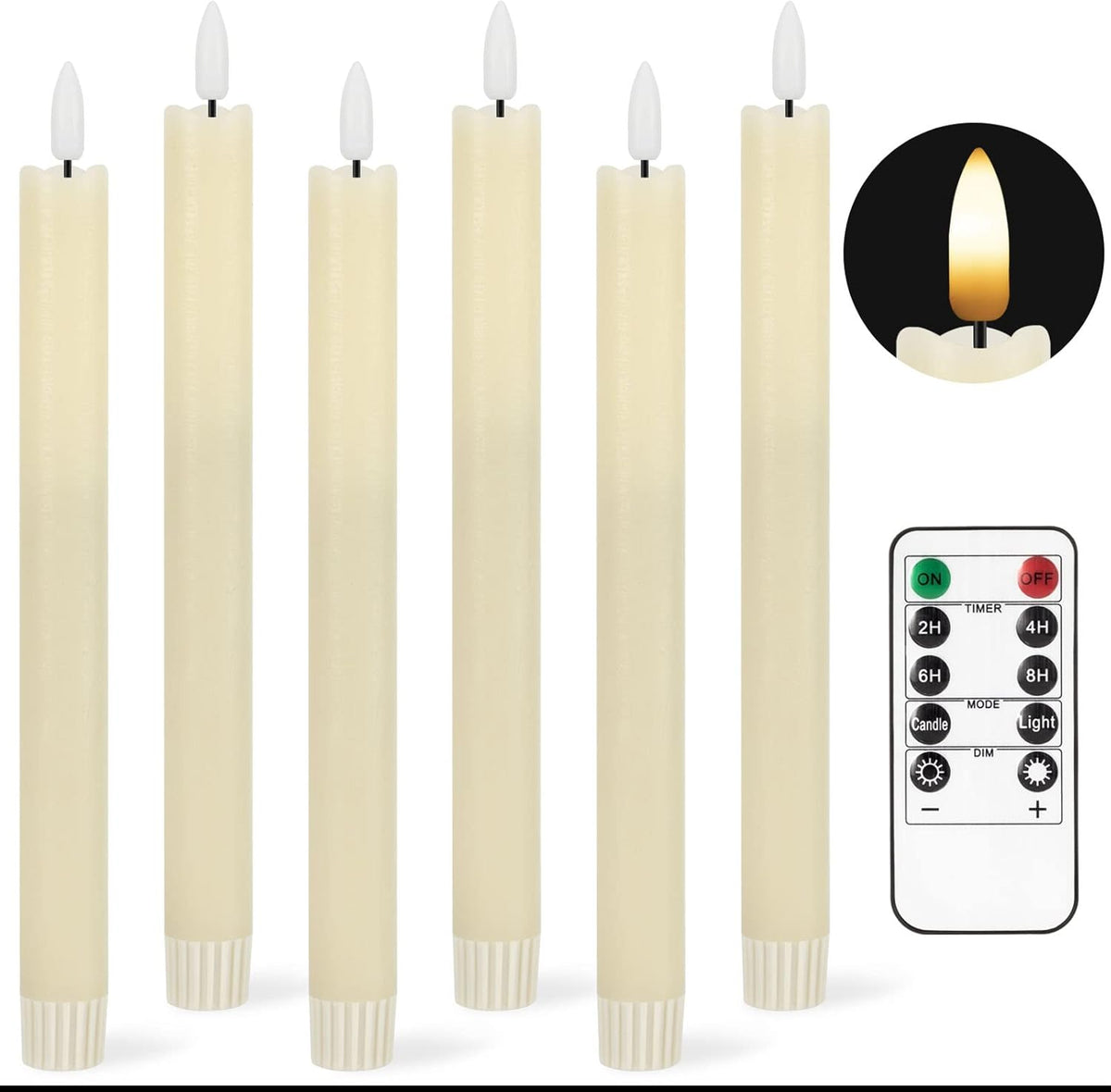 Flameless Taper Candles with Remote and Timer, 6 Pack E2451