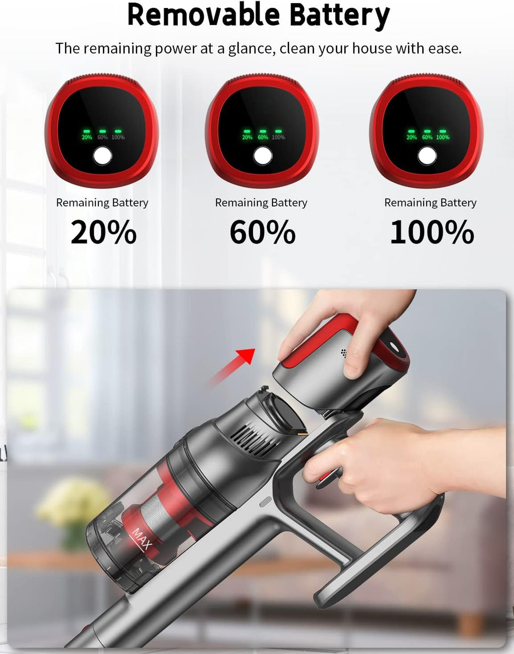 Cordless Stick Vacuum with 25Kpa Suction, 40min Runtime V219855