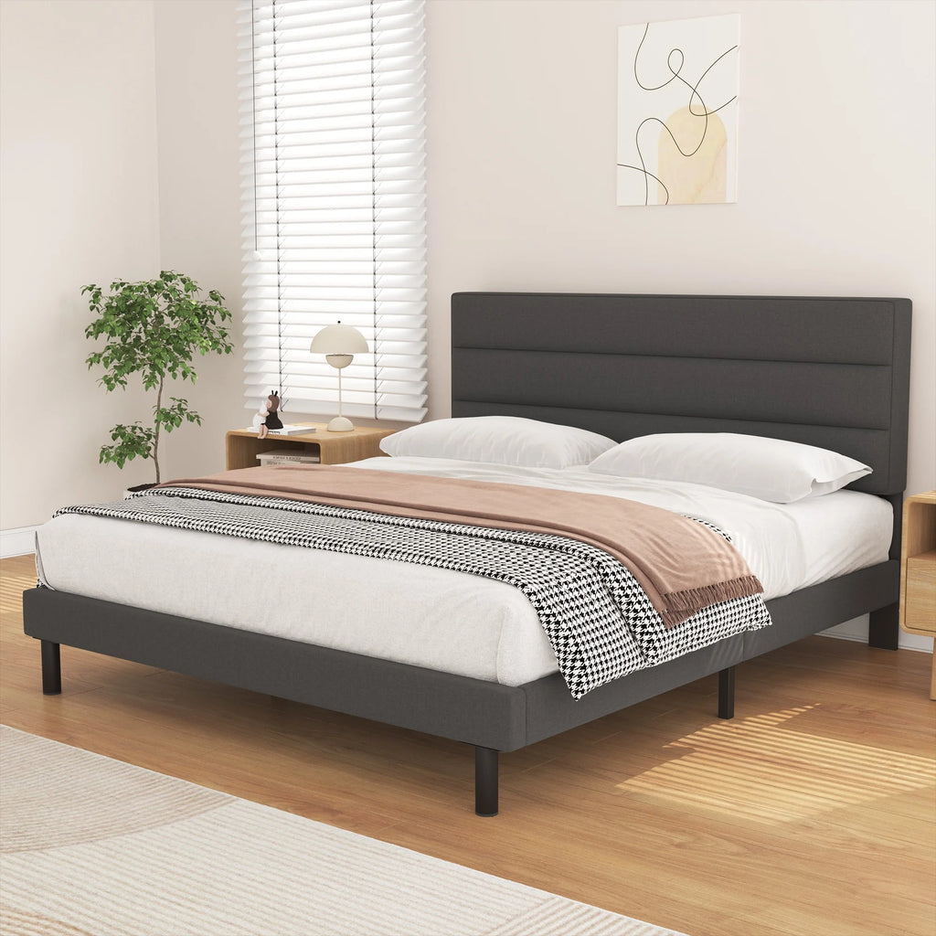 Twin Size Wingback Fabric Upholstered Platform Bed Frame B370600