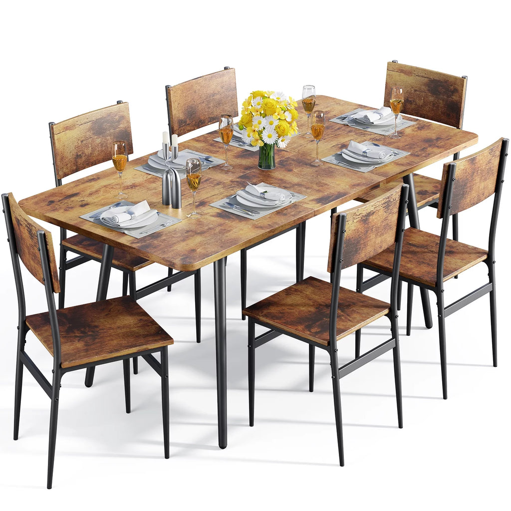 Extendable Kitchen Table Set for 4-6 People, 7-Piece Dining Table Set With 6 Chairs L51246
