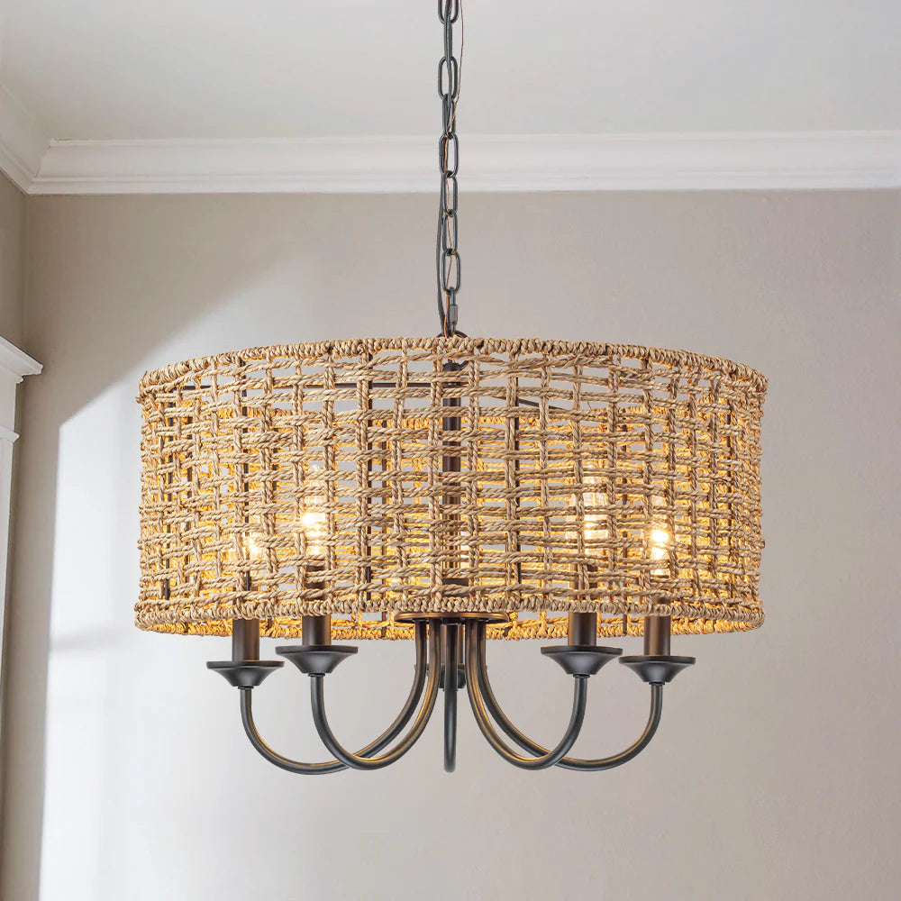 Distressed Hand-Woven Drum Chandelier L46137