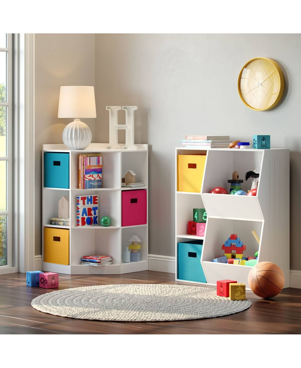 White 3-Cubby 2-Veggie Bin Floor Cabinet E6433