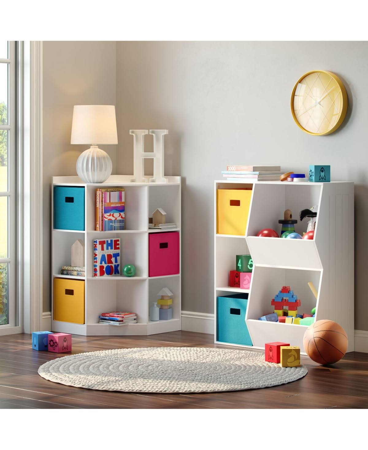 White 3-Cubby 2-Veggie Bin Floor Cabinet E6433