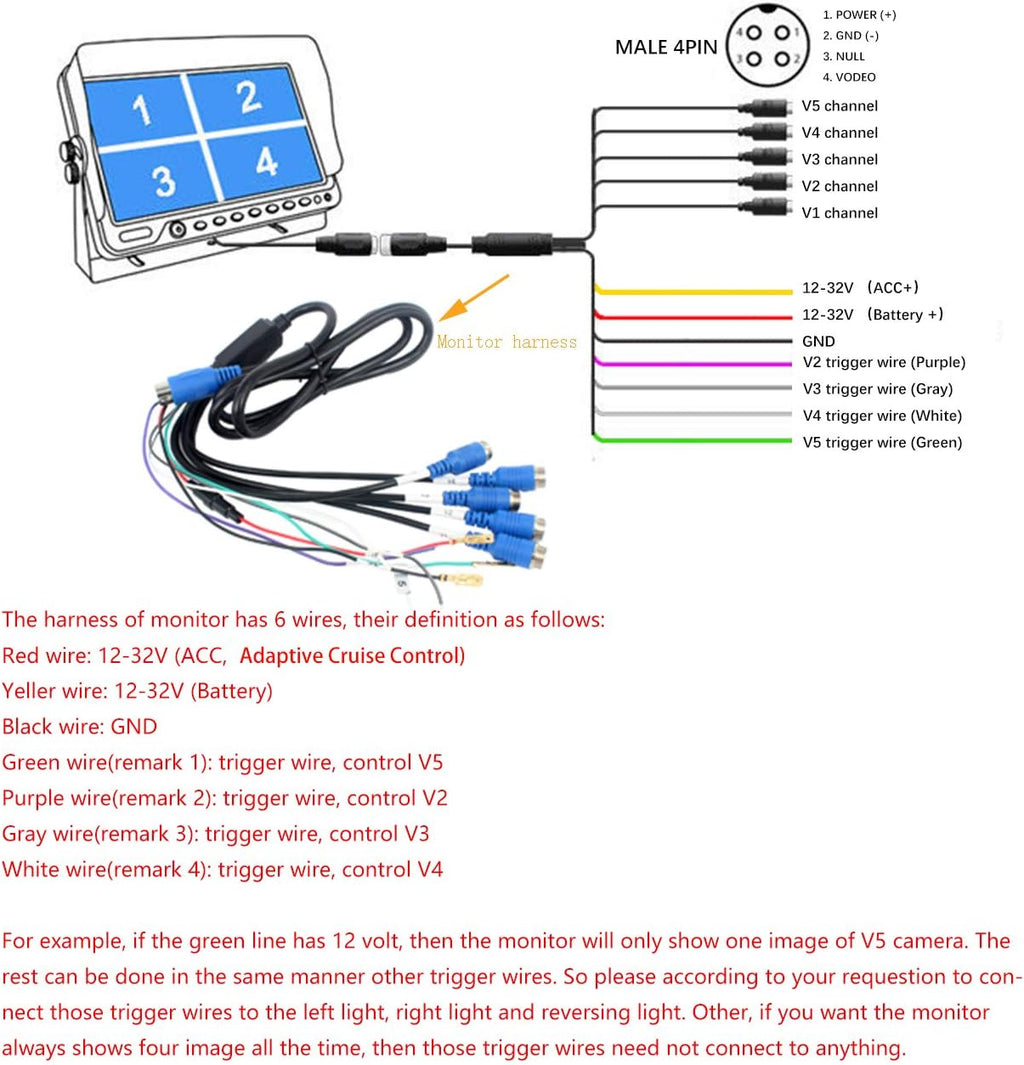 9 inch Monitor Car Backup Camera System with Quad Split Screen CCD Waterproof Night Vision Rear View Camera K173875