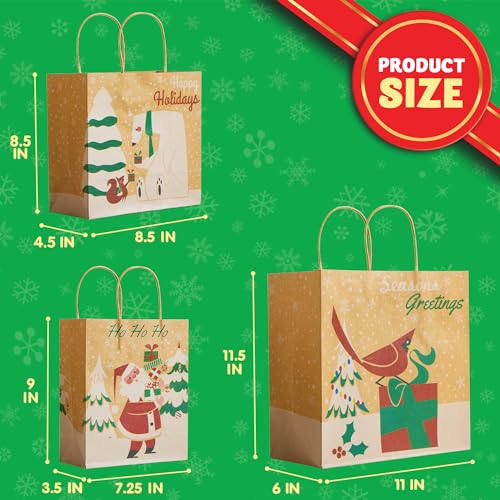 24 PCS Christmas Kraft Gift Bags with Assorted Sizes P307