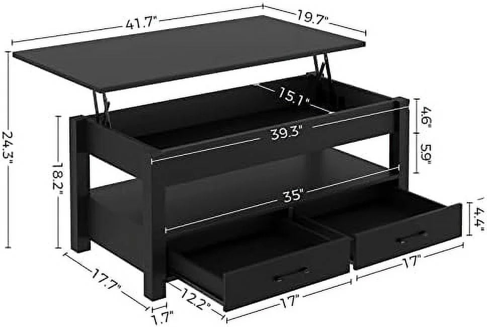 Lift Top Coffee Table with Drawers and Hidden Compartment D687