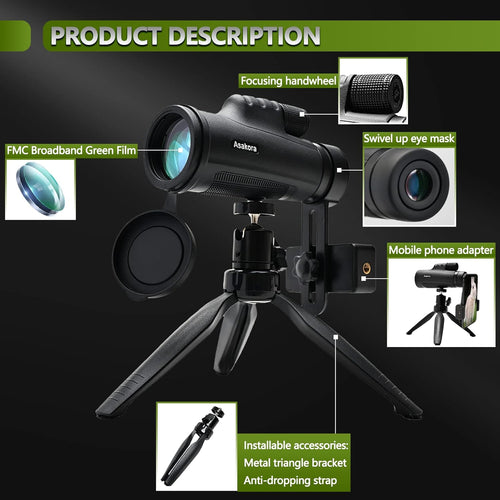 12x50 Waterproof Monocular with Smartphone Adapter & Tripod F534971